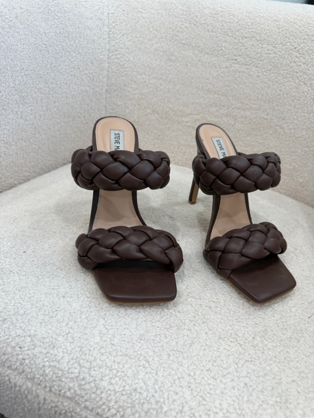 Steve Madden Braided Double-Strap High Heel Sandals - Dark Brown - Picture 6 of 16